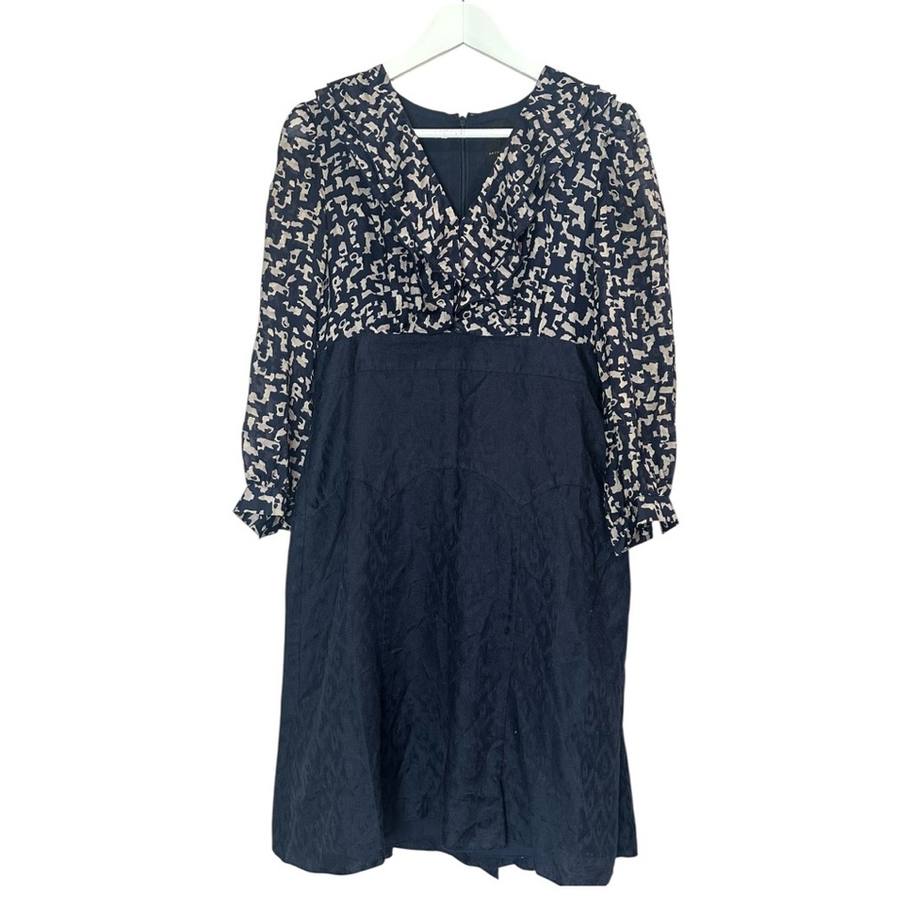 ANNA SUI x Anthropologie Silk Navy Double Ruffle
V-Neck Collar Dress Size 2